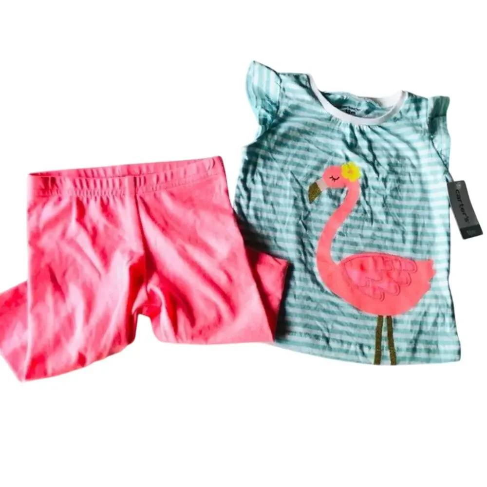 Carters 2Pc Shirt/Pants Flamingo Stripe Set 18M